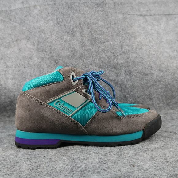 Coleman Shoes Womens 6 Hiking Boots Retro Nylon Leather Lace Up Gray Blue Sport - Picture 1 of 12